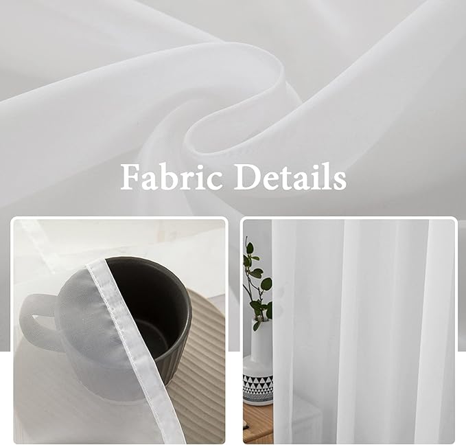 MIULEE 2 Panels Solid Color White Sheer Window Curtains Elegant Window Voile Panels/Drapes/Treatment for Bedroom Living Room (54 X 78 Inches White)