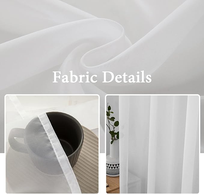MIULEE White Window Sheer Curtains for Bedroom Living Room Solid Elegant Net Drapes 2 Panels Width 38 x Length 63 Inches