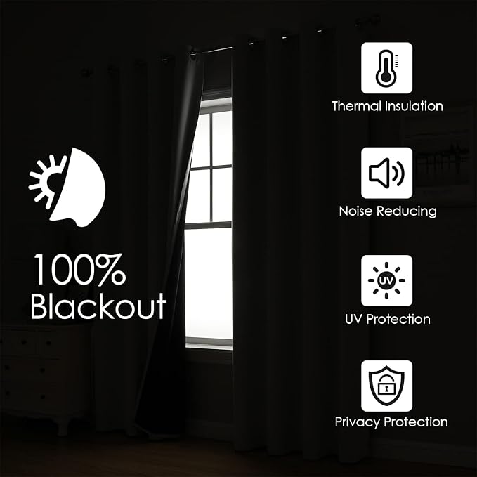 ChrisDowa 100% Blackout Curtains 102 inch Long for Bedroom with Black Liner, 2 Thick Layers Total Blackout Thermal Insulated Grommet Window Curtains 2 Panels Set (Mustard Yellow, 52 x 102 Inch)