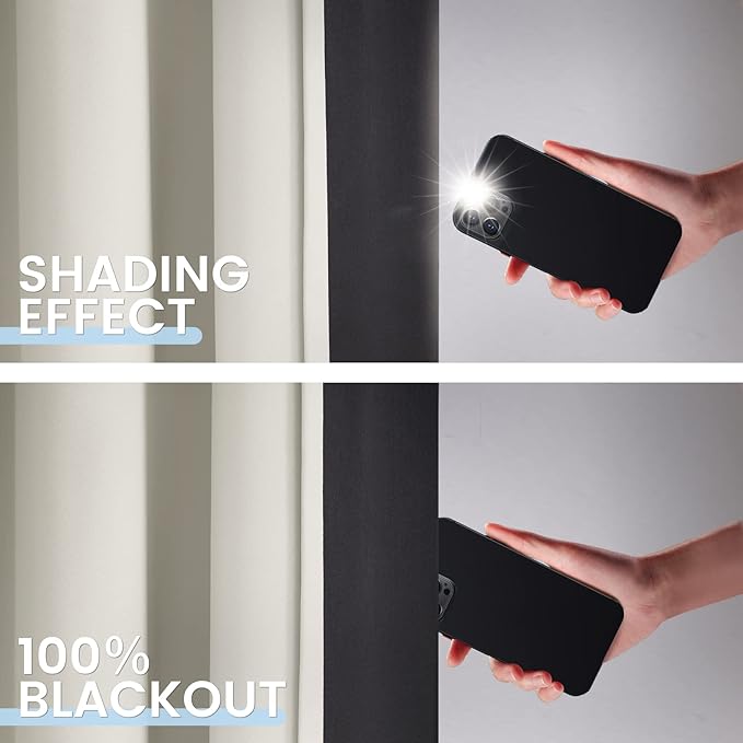 SimpleHome 100% Blackout Curtains for Bedroom,Thermal Insulated Cream Grommet Window Drapes Room Darkening Curtains for Living Room with Black Back,52 x 90 Inch,2 Panels