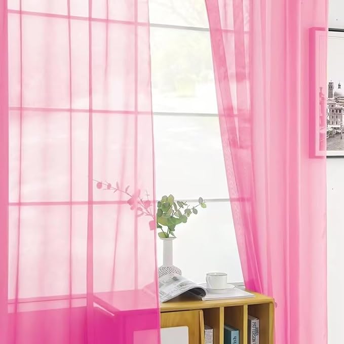 SpaceDresser Basic Rod Pocket Sheer Voile Window Curtain Panels Pink 1 Pair 2 Panels 70 Width 96 Inch Long for Kitchen Bedroom Children Living Room Yard（Pink, 70W x 96L）