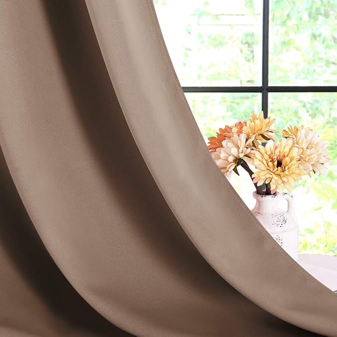 NICETOWN Blackout Window Curtains and Drapes for Kitchen, Set of 2, 42 by 60 Inch, Cappuccino, Window Treatment Thermal Insulated Solid Grommet Blackout Drapery Panels