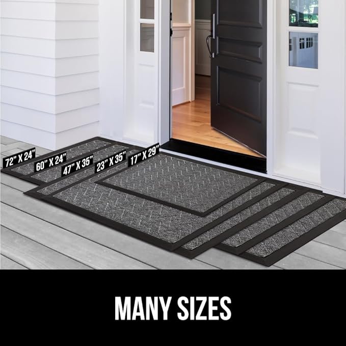 GORILLA GRIP 100% Waterproof All-Season WeatherMAX Doormat, 47x35, US Designed Natural Rubber, Stain and Fade Resistant, Low Profile Indoor Outdoor Door Mats, Easy Clean Patio Mat, Coffee Squares