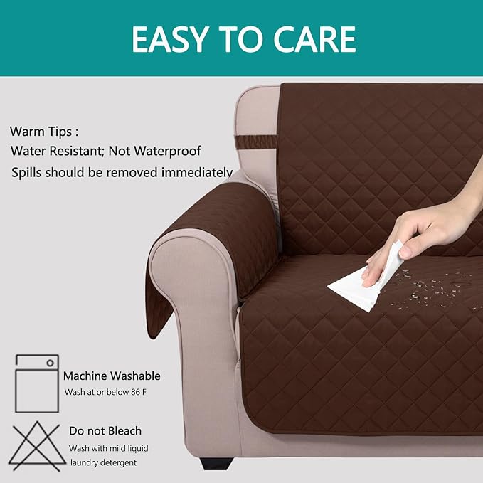 U-NICE HOME 4 Seater Sofa Cover 91 Inch Large Couch Covers for 4 Cushion Couch with Elastic Straps Water Resistant Furniture Protector Cover for Pets Cat (Sofa XX-Large, Brown/Brown)