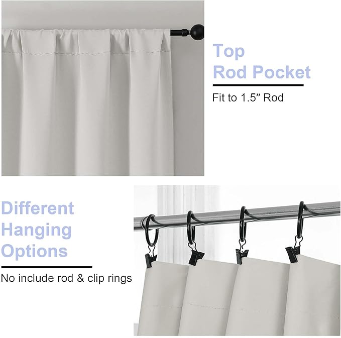 Simplebrand Ava Natural Blackout Curtains for Patio 108 Inches Long 2 Panels Set, Solid Thermal Insulated Room Darkening Rod Pocket Window Treatment Curtains Blackout Drapes, W50 x L108 Inch, Natural