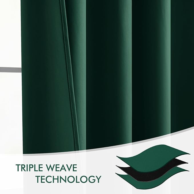 MIULEE Christmas Hunter Green Back Tab Blackout Curtains 84 Inch Length 2 Panels Set for Living Room Bedroom, Rod Pocket/Pinch Pleat Thermal Insulated Room Darkening Pleated Light Blocking Drapes
