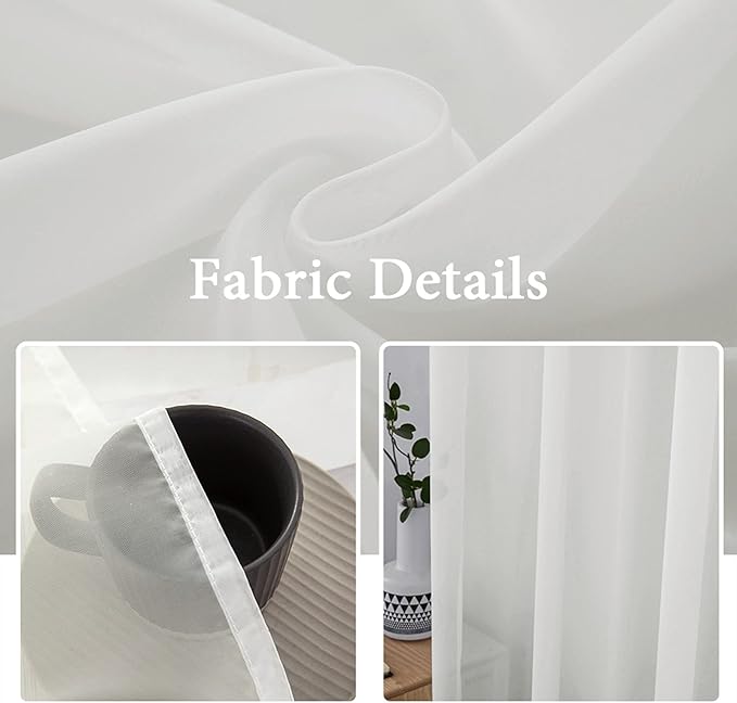 MIULEE 2 Panels Solid Color Sheer Window Curtains Elegant Window Voile Panels/Drapes/Treatment for Bedroom Living Room (54X108 Inches Ivory)