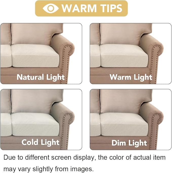 H.VERSAILTEX Super Stretch Individual Seat Cushion Covers Sofa Covers Couch Covers Slipcover Sets Thick Jacquard Textured Twill Fabric (2 Piece Medium Sofa Cushion Covers, Cream)