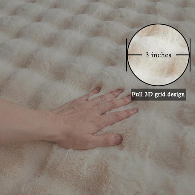 Creamy White Rabbit Plush Rug 6'x9', Fluffy Faux Fur Shaggy Area Rug for Nursery, Kids Room Decor, Soft Fuzzy Carpet for Living Room, Bedroom, Teen Girls Room