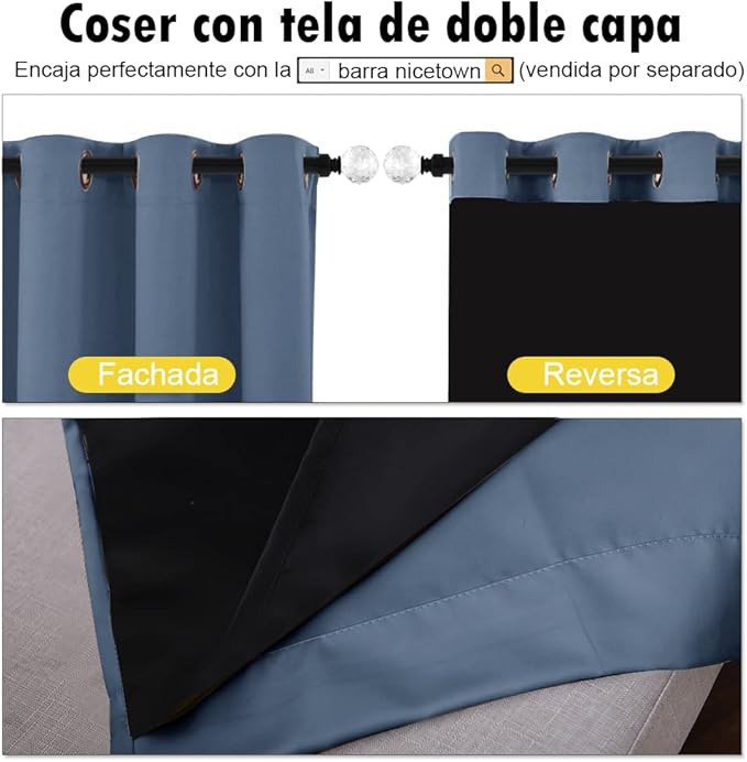 NICETOWN Full Shade Curtain Panels 72 inches Long, Pair of Energy Smart & Noise Blocking Out Blackout Drapes for Guest Room Window, Thermal Insulated Lined Window Dressing (Stone Blue, 46 inch)