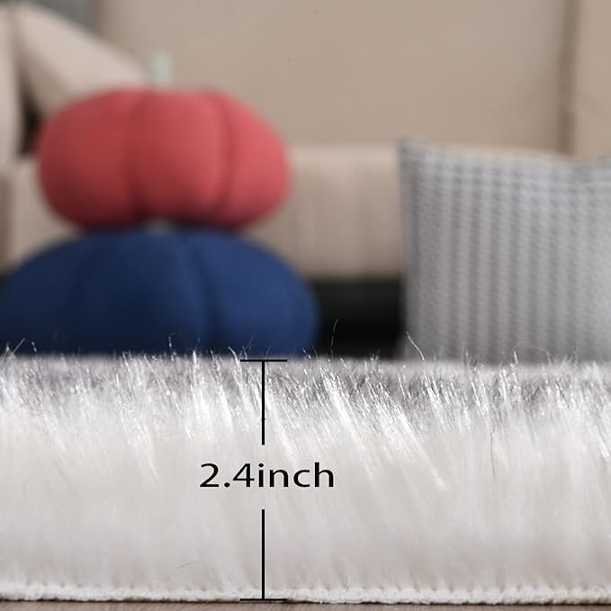 ORINOVA White and Grey Faux Fuzzy Fur Sheepskin Washable Area Rugs for Living Room 2x3 Boho Shag Nursery Rug Cute Home Décor