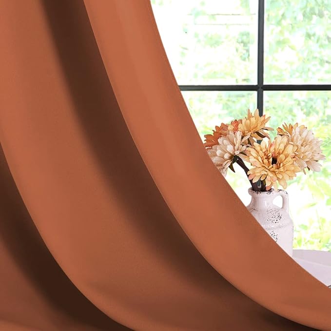 NICETOWN Blackout Draperies Curtains for Girls Room, Burnt Orange, 1 Pair, 34 x 80 inches, Nursery Essential Thermal Insulated Grommet Top Blackout Panels
