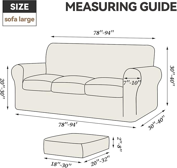 WEERRW 4 Pieces Velvet High Stretch Couch Covers for 3 Cushion Couch Sofa Slipcovers, Washable Furniture Protector with Non Slip Elastic Bottom, Feature Soft and Thick Plush Fabric, Silver Grey, Large