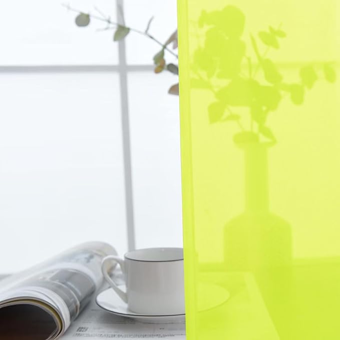 SpaceDresser Basic Rod Pocket Sheer Voile Window Curtain Panels Chartreuse 1 Pair 2 Panels 52 Width 90 Inch Long for Kitchen Bedroom Children Living Room Yard（Chartreuse, 52W x 90L）