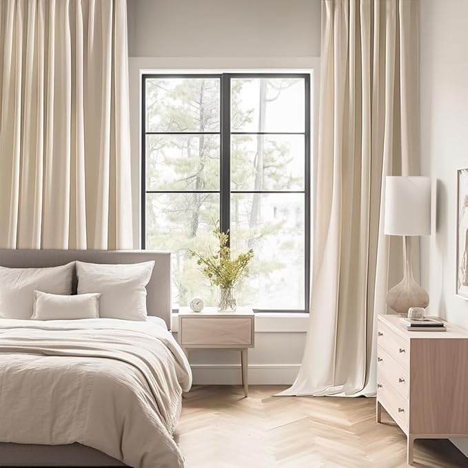 MIULEE Back Tab Cream Beige Curtains 92 Inch Long 2 Panels Set for Living Room Bedroom, Ivory Rod Pocket/Pinch Pleated Light Blocking Thermal Insulated Room Darkening Floor to Ceiling Blackout Drapes