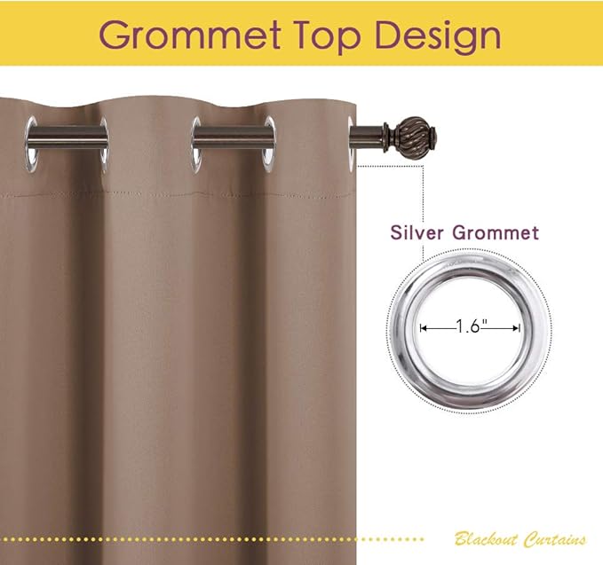 NICETOWN Blackout Window Curtains and Drapes for Kitchen, Set of 2, 42 by 60 Inch, Cappuccino, Window Treatment Thermal Insulated Solid Grommet Blackout Drapery Panels