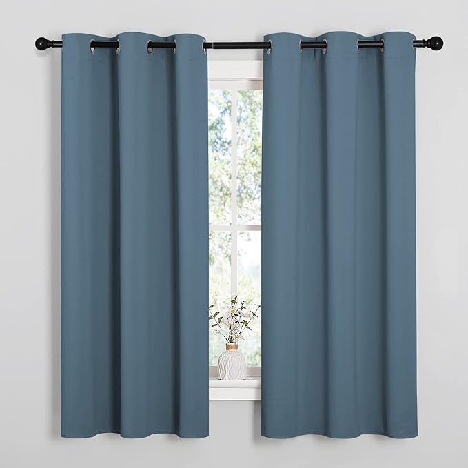 NICETOWN Room Darkening Curtains for Kitchen, Smoky Blue, Set of 2, 42 inches Wide by 50 inches Long, Window Treatment Thermal Insulated Solid Grommet Room Darkening Curtains/Drapes for Bedroom