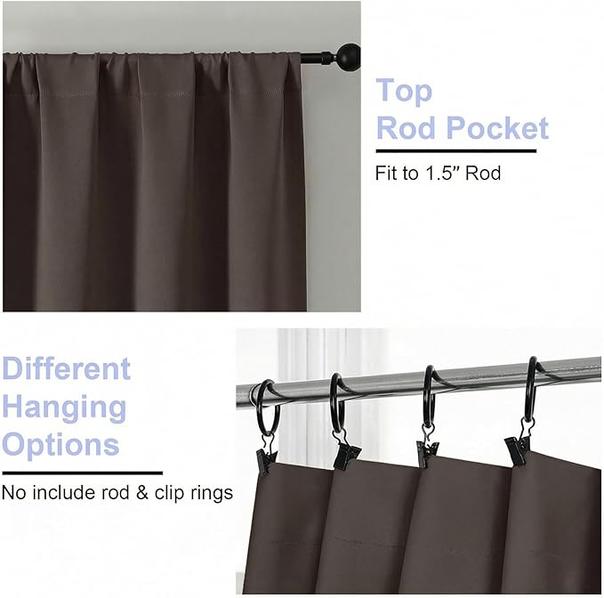 Simplebrand Ava Chocolate Blackout Curtains for Bedroom 84 Inch Length 2 Panels Set, Solid Thermal Insulated Privacy Living Room Window Treatment Curtains Blackout Drapes, W50 x L84 Inch, Chocolate