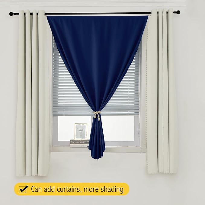 Self Adhesive Portable Blackout Curtains for Bedroom Easy to Install Window Thermal Lnsulated Kitchen Room Darkening Small Window Curtains, 47" W X 79" L, Navy Blue, 1 Panel
