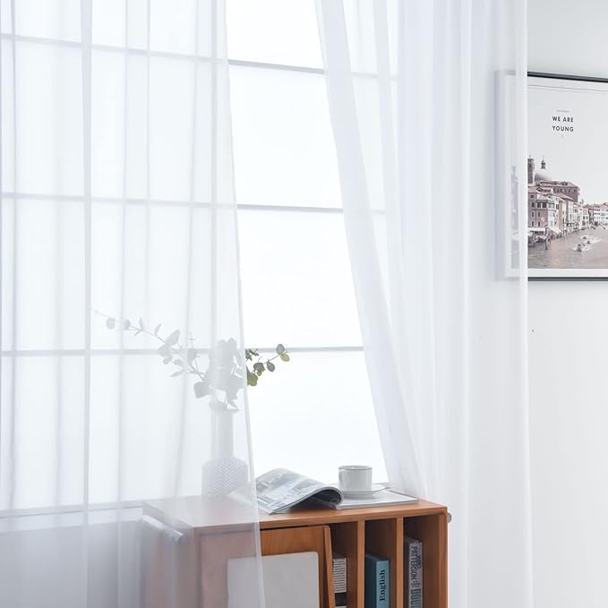 SpaceDresser Basic Rod Pocket Sheer Voile Window Curtain Panels White 1 Pair 2 Panels 70 Width 72 Inch Long for Kitchen Bedroom Children Living Room Yard(White,70 W x 72 L)