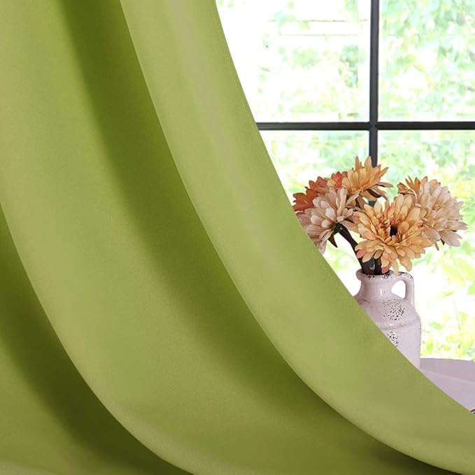 NICETOWN Blackout Window Curtains 80 inch Long, 2 Panels, 34 inch, Fresh Green, Grommet Top Room Darkening Thermal Insulated Solid Vertical Drapes for Bedroom/Kid Room