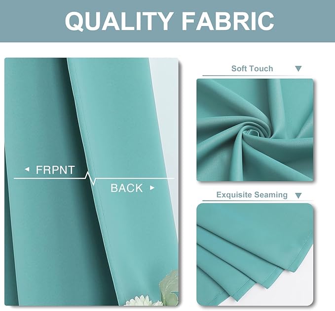 ChrisDowa Small Window Curtains 50 inches Long for Bedroom - Grommet Short Thermal Insulated Room Darkening Curtains for Kitchen (2 Panels, Aqua, 29 x 50 Inch)