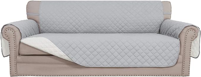Easy-Going Reversible Oversized Couch Cover for 3 Cushion Couch Sofa Cover for Dogs Water Resistant Furniture Protector Cover with Foam Sticks for Pet (Oversized Sofa, Light Gray/Ivory)