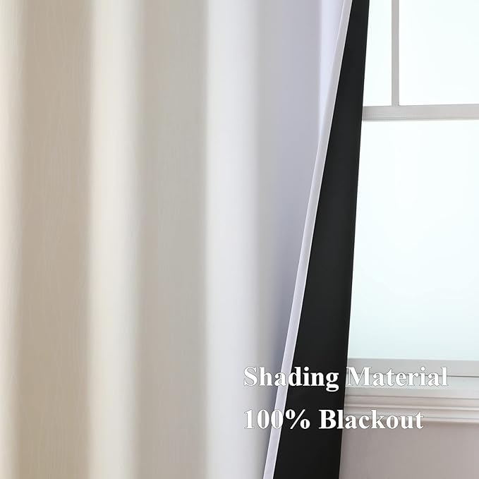 Estelar Textiler Full Room Darkening Blackout Curtains 72 Inch Length 2 Panels Set, Ombre Greyish White and Beige Thermal Insulated Full Light Blocking Grommet Blackout Drapes for Bedroom, 42Wx72L