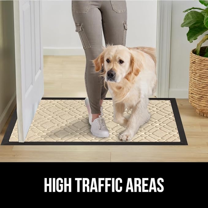 GORILLA GRIP 100% Waterproof All-Season WeatherMAX Doormat US Designed Natural Rubber, Stain and Fade Resistant, Low Profile Indoor Outdoor Door Mats, Easy Clean Patio Mat, 29x17, Modern Latte