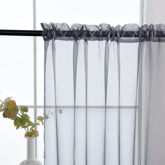 SpaceDresser Grey Sheer Curtains 4 Panels Rod Pocket Semi-Sheer Curtain 90 Inches Long Light Filtering Voile Window Drapes for Bedroom Living Room Kitchen, Each 52W x 90L