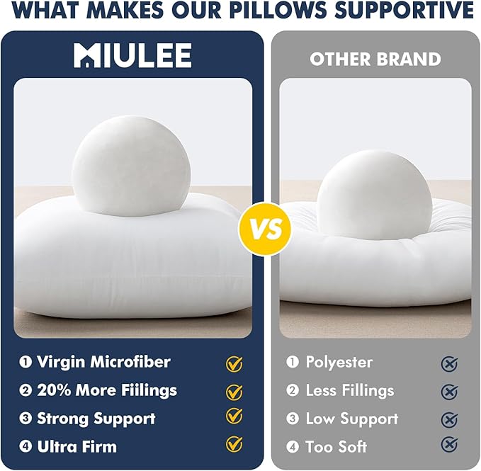 MIULEE Throw Pillows Inserts, Pack of 4 12x20 Inch 100% Virgin Fiber Filling Bed Couch Pillows