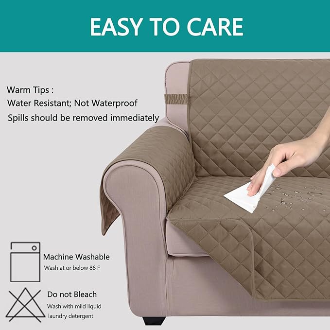 U-NICE HOME Large Sofa Cover Reversible Couch Cover for Dogs with Elastic Straps Water Resistant Furniture Protector for Pets Couch Cover for 4 Cushion Couch (Oversized Sofa, Taupe/Taupe)