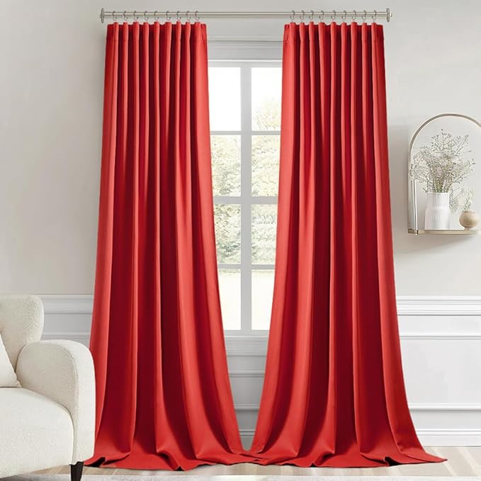 MIULEE Christmas Red Back Tab Blackout Curtains 108 Inch Long 2 Panels Set for Living Room Bedroom, Rod Pocket/Pinch Pleat Extra Long Thermal Insulated Room Darkening Pleated Light Blocking Drapes