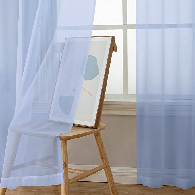 OWENIE Sheer Curtains 78 Inches Long 2 Panels Set for Bedroom Living Room, Soft Solid Light Filtering Sheer Curtain Rod Pocket Clear Drapes for Window Sliding Door, Demin, 42" W x 78" L