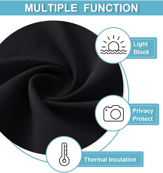 RYB HOME Cafe Blackout Curtains 24 inch Length, RV Curtains for Camper Windows, Mini Short Small Insulating Light UV Heat Blocking Privacy Half Window Tiers, Width 29 by Length 24, Black, 2 Panels