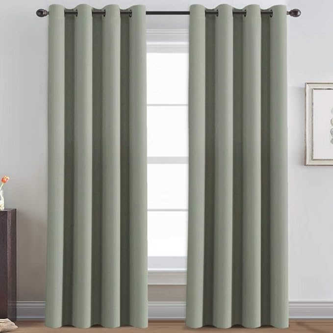 H.VERSAILTEX Sage Green Curtains/Drapes Blackout for Bedroom Room Darkening Thermal Curtains for Living Room Noise Reducing Sound Proof Solid Grommet Curtain (One Panel, Light Sage, 52" W x 90" L)
