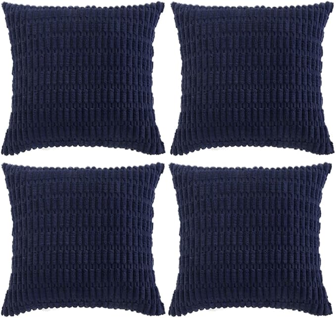 Fancy Homi 4 Packs Navy Blue Decorative Throw Pillow Covers 14x14 Inch for Living Room Couch Bed Sofa, Rustic Modern Farmhouse Boho Home Decor, Soft Plush Corduroy Cute Square Cushion Case 35x35 cm