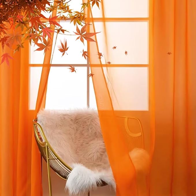 SpaceDresser Basic Rod Pocket Sheer Voile Window Curtain Panels White 1 Pair 2 Panels 70 Width 72 Inch Long for Kitchen Bedroom Children Living Room Yard(Orange,70 W x 72 L)