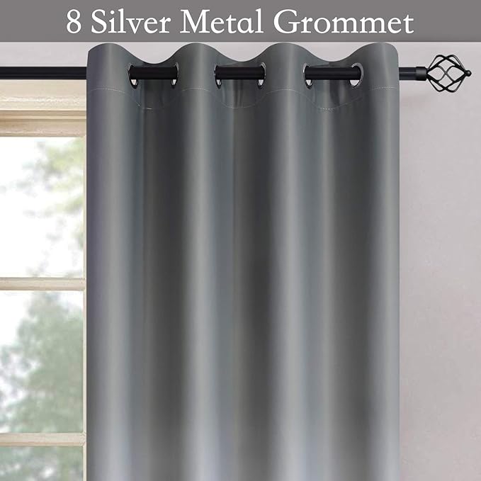 SimpleHome Ombre Room Darkening Curtains for Living Room, Light Blocking Gradient Grey to Gray White Thick Thermal Insulated Grommet Window Curtains/Drapes for Bedroom, 2 Panels, 52x72 inches Length
