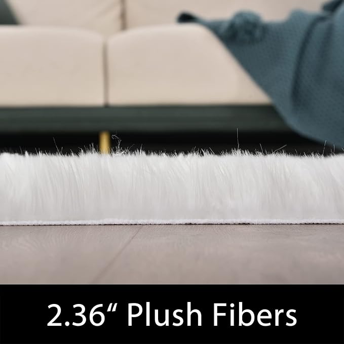 Latepis 12x12 Area Rugs for Bedroom White Faux Fur Rug Washable Super Fluffy Rug Faux Sheepskin for Living Room Floor Sofa Shag Rug Office Home Décor, Square