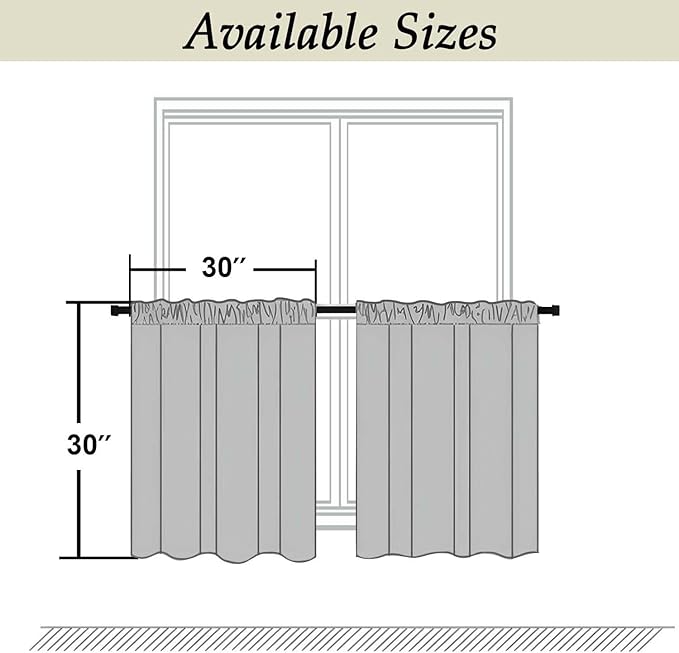Simplebrand Ava Navy Blue Short 30 Inches Blackout Curtain 2 Panels Set, Half Window Rod Pocket Privacy Curtain Tiers for Kitchen, Curtains Blackout for Bathroom Shades, W30 x L30 Inch, Navy Blue