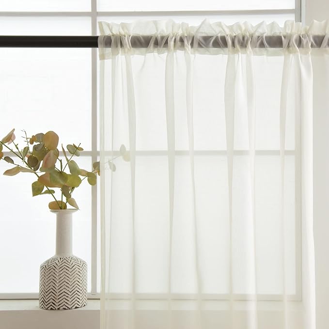 SpaceDresser Basic Rod Pocket Sheer Voile Window Curtain Panels White 1 Pair 2 Panels 42 Width 84 Inch Long for Kitchen Bedroom Children Living Room Yard(Ivory,42 W x 84 L)