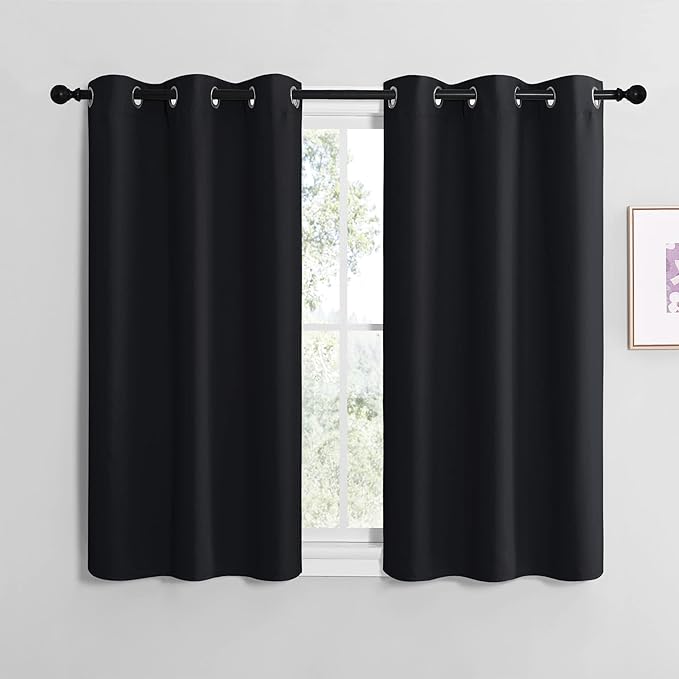 NICETOWN Blackout Curtain Panels for Bedroom, Black, 2 Panels, W29 x L30-inch, Thermal Insulated Grommet Top Blackout Draperies and Drapes for Basement