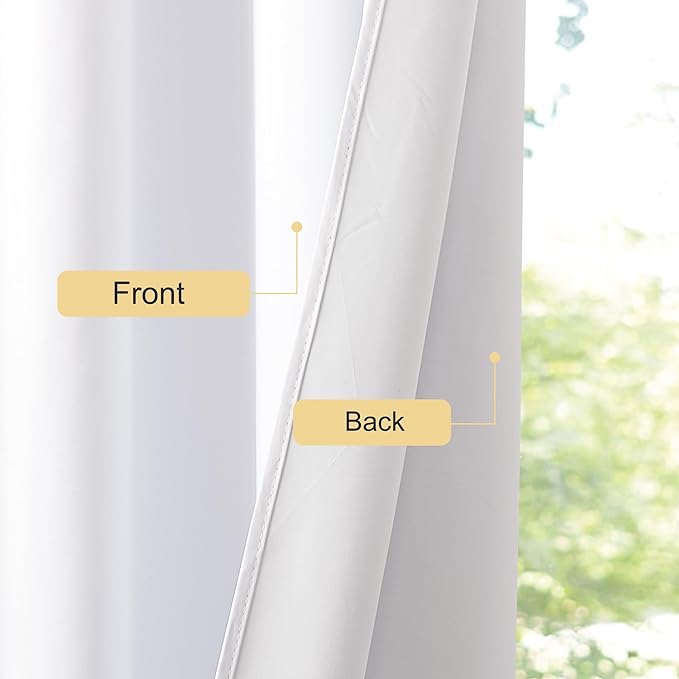 NICETOWN 100% Blackout Window Curtain Panels 63 inch Length for Bedroom, Set of 2, Snow White, 42 inches Wide, Thermal Insulated Drapes