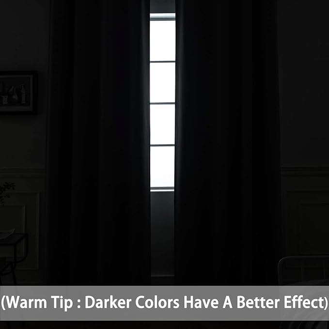 Yakamok Thermal Insulated Blackout Curtains Solid Grommet Window Drapery Bedroom/Living Room, Black,W52 x L96, 2 Panels