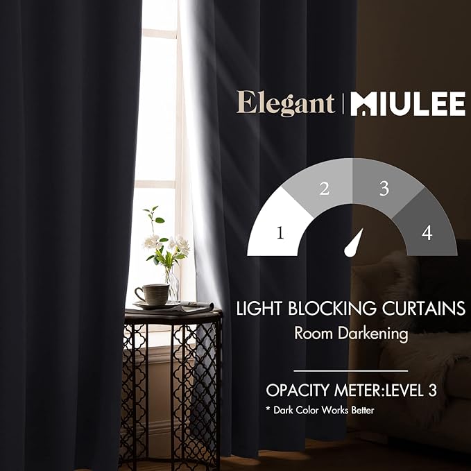 MIULEE Room Darkening Curtains, Thermal Insulated Drapes Solid Window Treatment Set Light Blocking Blackout Curtain for Living Room 2 Panels 42 x 84 inch, Greyish White