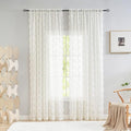 YJ YANJUN Vintage Lace Curtains Ivory Floral 105 inch Curtains 2 Panels for Living Room Rod Pocket Floor to Ceiling Drapes for Patio Sliding Glass Door Custom Scalloped Edges 52" W x 105" L Cream