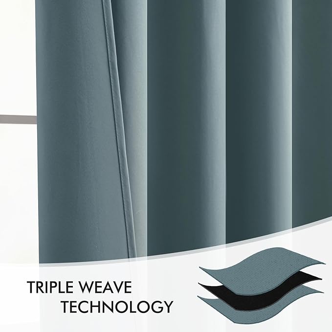 MIULEE Greyish Blue Back Tab Blackout Curtains 102 Inch Long 2 Panels Set for Bedroom, Rod Pocket/Pinch Pleated Thermal Insulated Living Room Darkening Light Blocking Floor to Ceiling Drapes