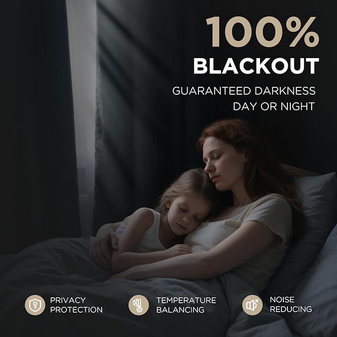 Joydeco Blackout Curtains for Bedroom - 100% Light Blocking 2 Panels Set Linen Drapes 37" W x 108" L, Thermal Insulated Room Darkening Curtains, Linen Textured for Living Room, Rod Pocket & Back Tabs