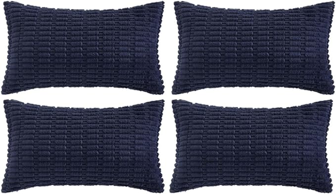 Fancy Homi 4 Packs Navy Blue Decorative Throw Pillow Covers 16x24 Inch for Living Room Couch Bed Sofa, Rustic Modern Farmhouse Boho Home Decor, Soft Plush Corduroy Cute Square Cushion Case 40x60 cm